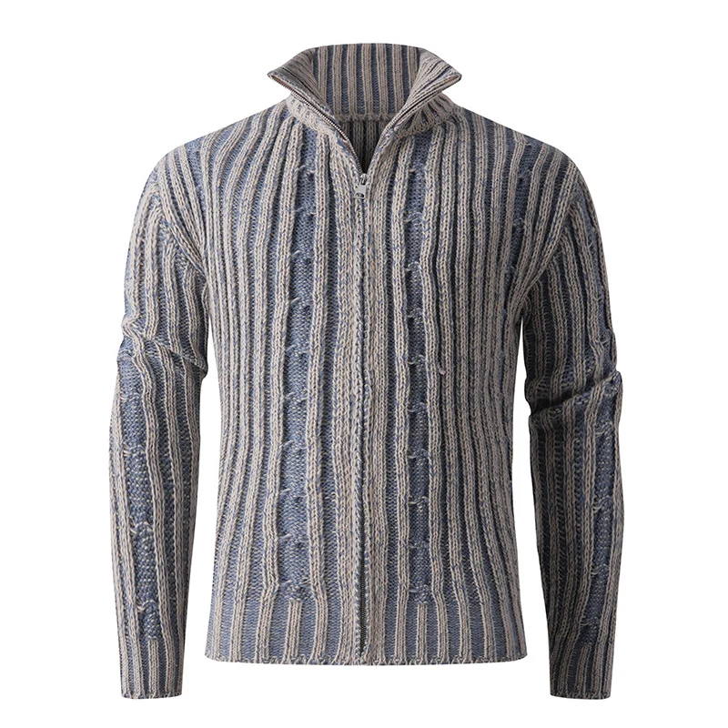 Herren Strickcardigan mit Zopfmuster, Stehkragen und durchgehendem Reißverschluss Nord Taschen