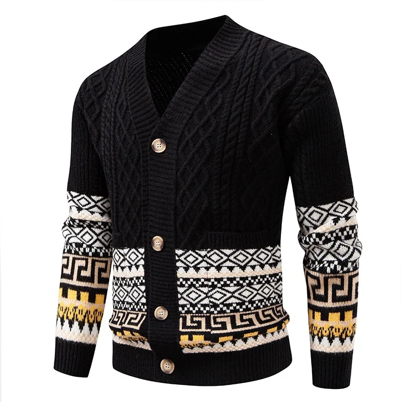 Herren Strickcardigan mit Zopfmuster, Jacquard-Bündchen und Knopfverschluss Nord Taschen