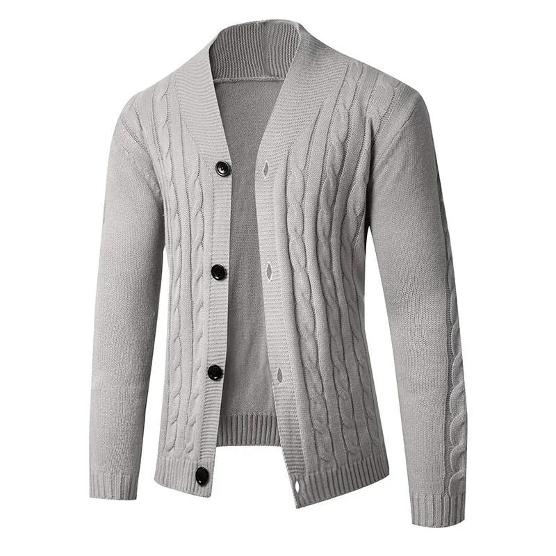 Herren Strickcardigan mit Schalkragen, Zopfmuster und Knopfleiste Nord Taschen