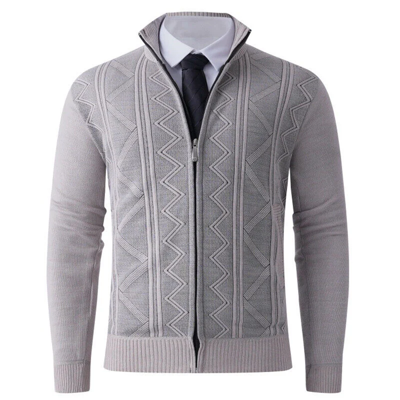 Herren Strick-Zipjacke mit Stehkragen und dezentem Rautenmuster Nord Taschen