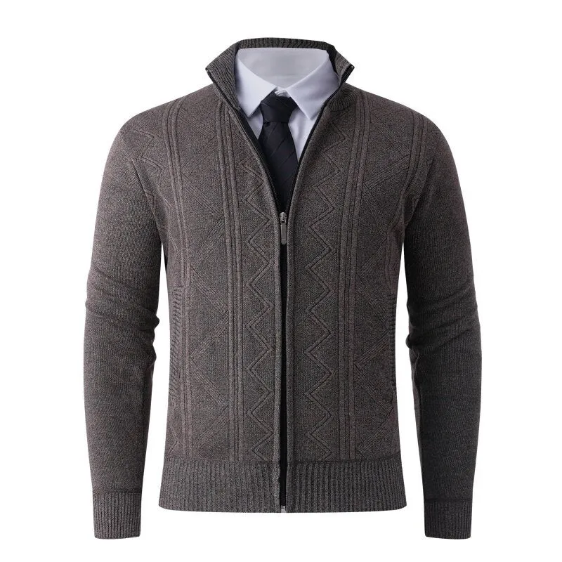 Herren Strick-Zipjacke mit Stehkragen und dezentem Rautenmuster Nord Taschen