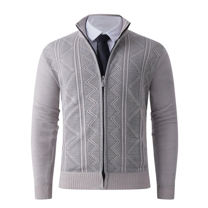 Herren Strick-Zipjacke mit Stehkragen und dezentem Rautenmuster Nord Taschen