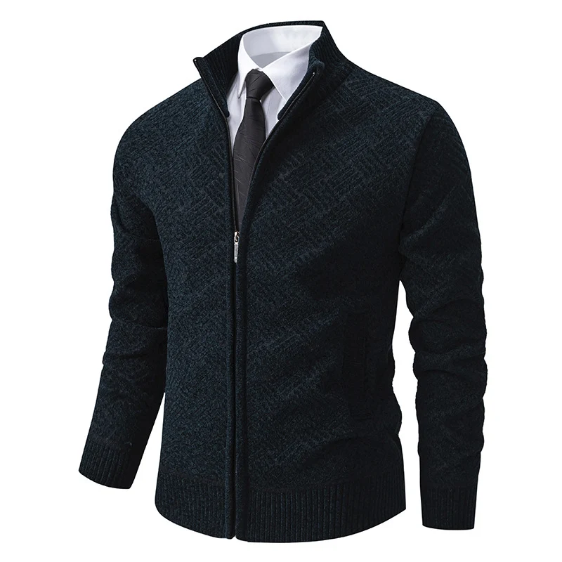 Herren Strick-Zipjacke mit geometrischem Strukturmuster und Stehkragen Nord Taschen