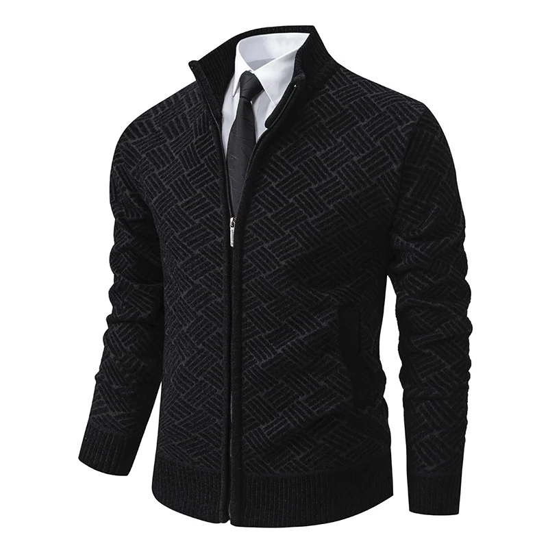 Herren Strick-Zipjacke mit geometrischem Strukturmuster und Stehkragen Nord Taschen