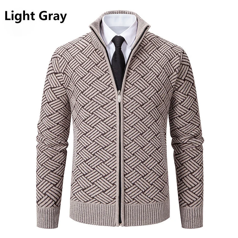Herren Strick-Zipjacke mit geometrischem Strukturmuster und Stehkragen Nord Taschen