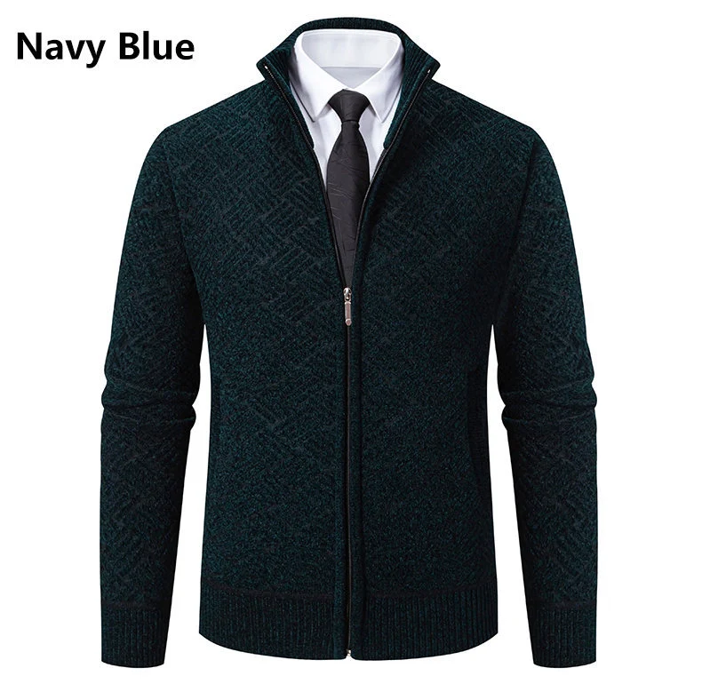 Herren Strick-Zipjacke mit geometrischem Strukturmuster und Stehkragen Nord Taschen