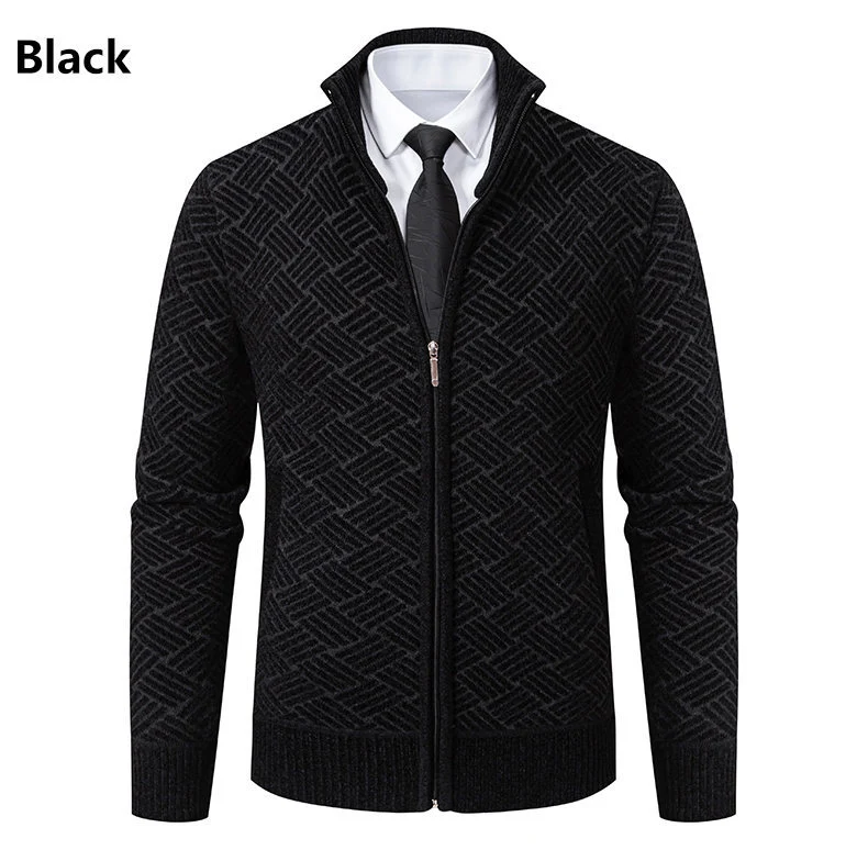 Herren Strick-Zipjacke mit geometrischem Strukturmuster und Stehkragen Nord Taschen