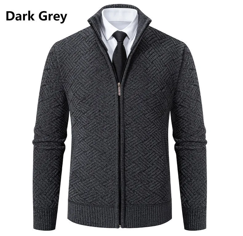 Herren Strick-Zipjacke mit geometrischem Strukturmuster und Stehkragen Nord Taschen