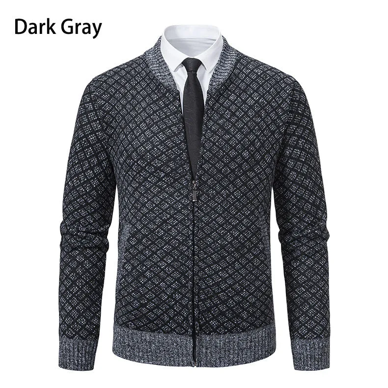 Herren Strick-Zipjacke mit feinem Jacquard‑Muster, durchgehendem Reißverschluss und geripptem Saum Nord Taschen