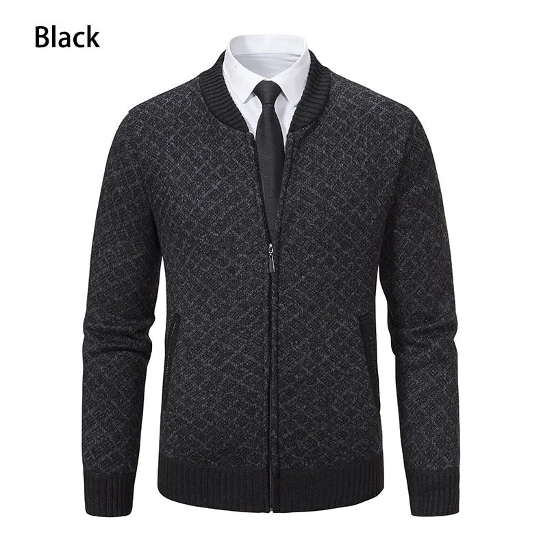 Herren Strick-Zipjacke mit feinem Jacquard‑Muster, durchgehendem Reißverschluss und geripptem Saum Nord Taschen