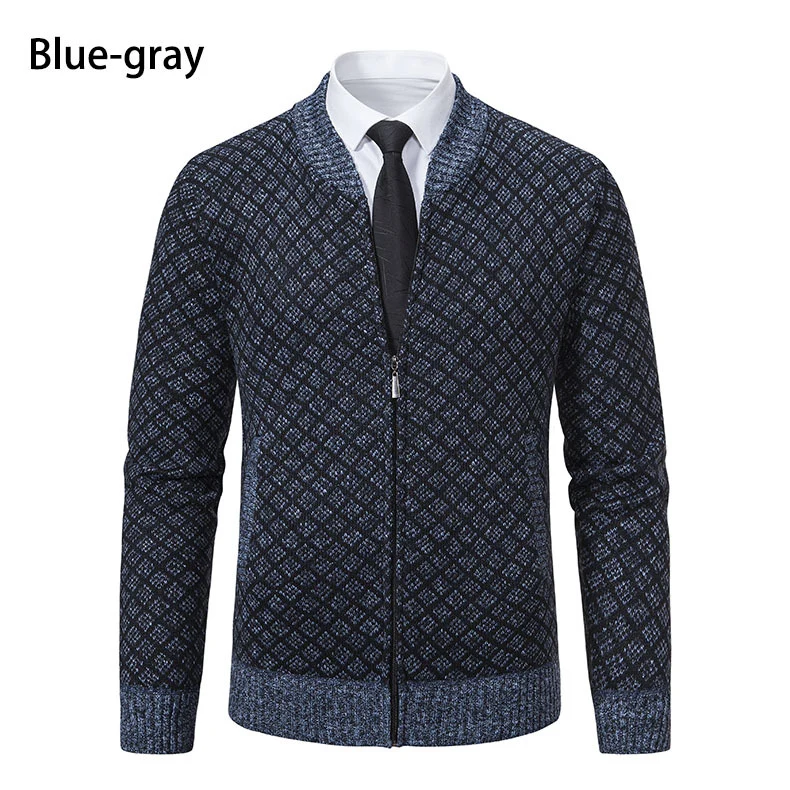 Herren Strick-Zipjacke mit feinem Jacquard‑Muster, durchgehendem Reißverschluss und geripptem Saum Nord Taschen