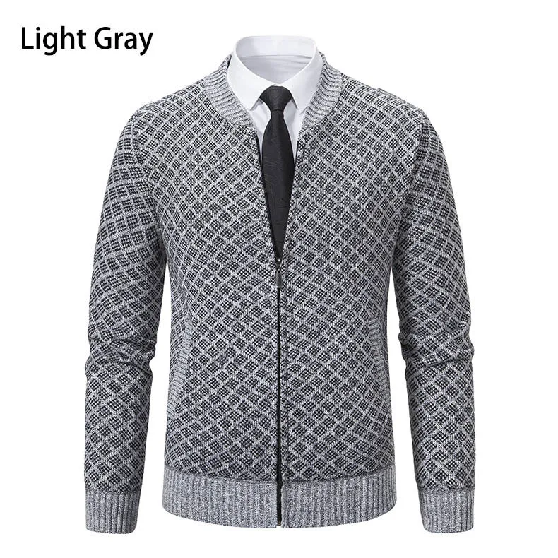 Herren Strick-Zipjacke mit feinem Jacquard‑Muster, durchgehendem Reißverschluss und geripptem Saum Nord Taschen