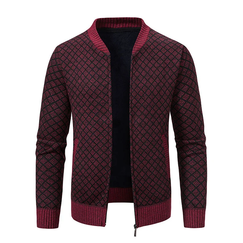 Herren Strick-Zipjacke mit feinem Jacquard‑Muster, durchgehendem Reißverschluss und geripptem Saum Nord Taschen