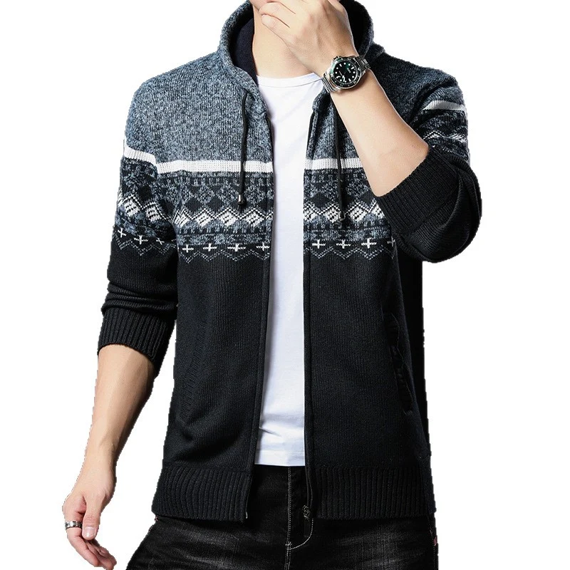 Herren Strick-Zip-Hoodie mit Norwegermuster, Kapuze und Eingrifftaschen Nord Taschen