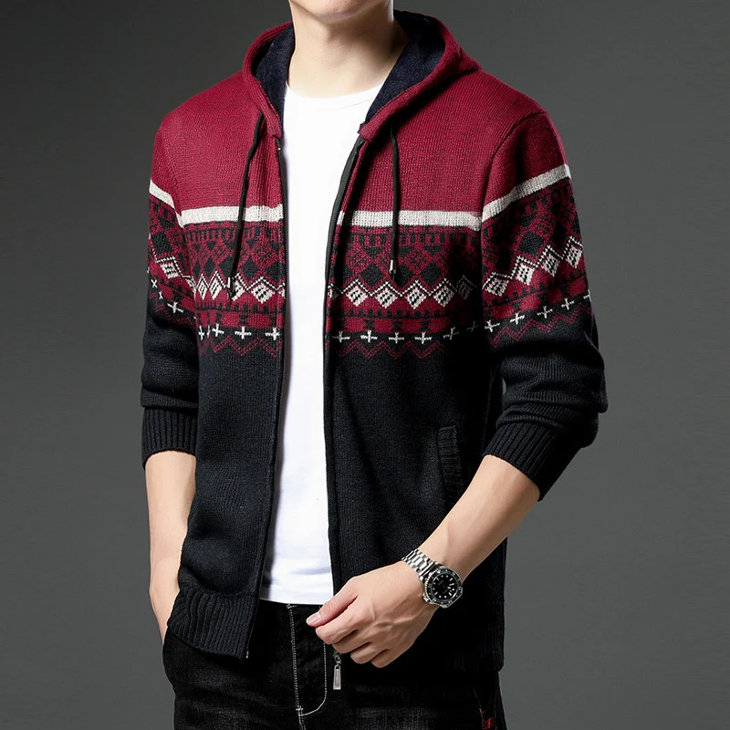 Herren Strick-Zip-Hoodie mit Norwegermuster, Kapuze und Eingrifftaschen Nord Taschen