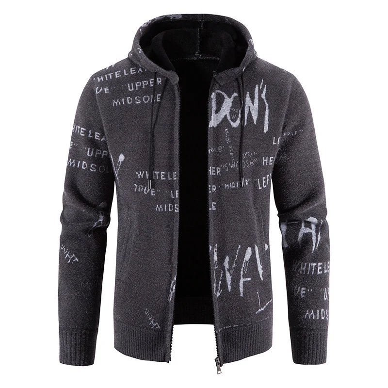 Herren Strick-Kapuzenjacke mit durchgehendem Reißverschluss, grafischem Allover-Print und Eingrifftaschen Nord Taschen