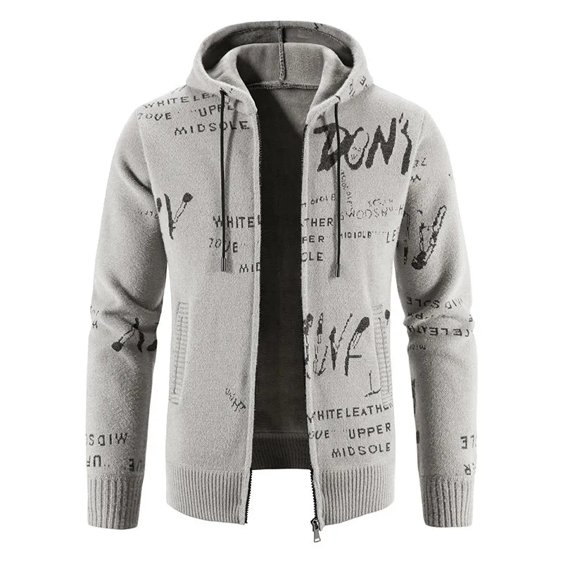 Herren Strick-Kapuzenjacke mit durchgehendem Reißverschluss, grafischem Allover-Print und Eingrifftaschen Nord Taschen