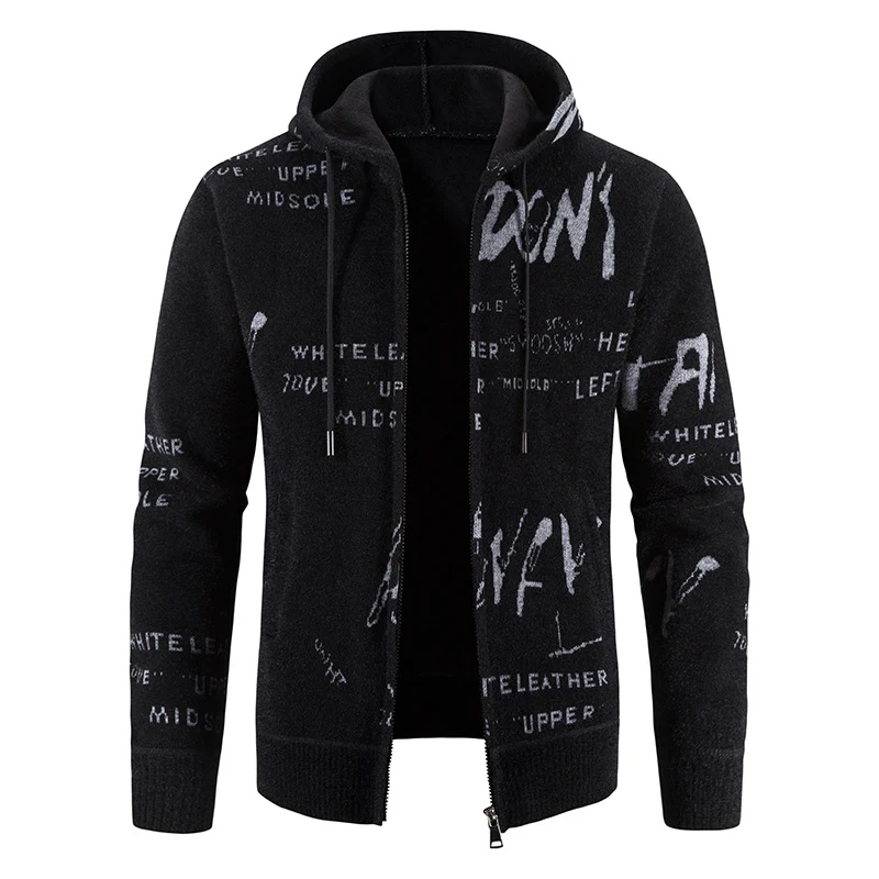 Herren Strick-Kapuzenjacke mit durchgehendem Reißverschluss, grafischem Allover-Print und Eingrifftaschen Nord Taschen