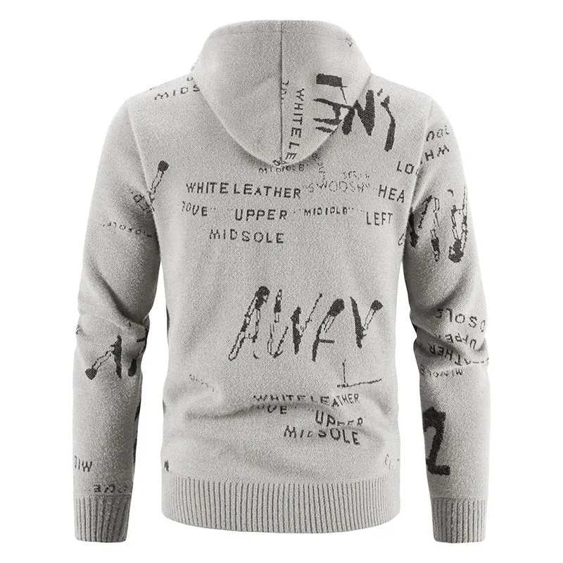 Herren Strick-Kapuzenjacke mit durchgehendem Reißverschluss, grafischem Allover-Print und Eingrifftaschen Nord Taschen