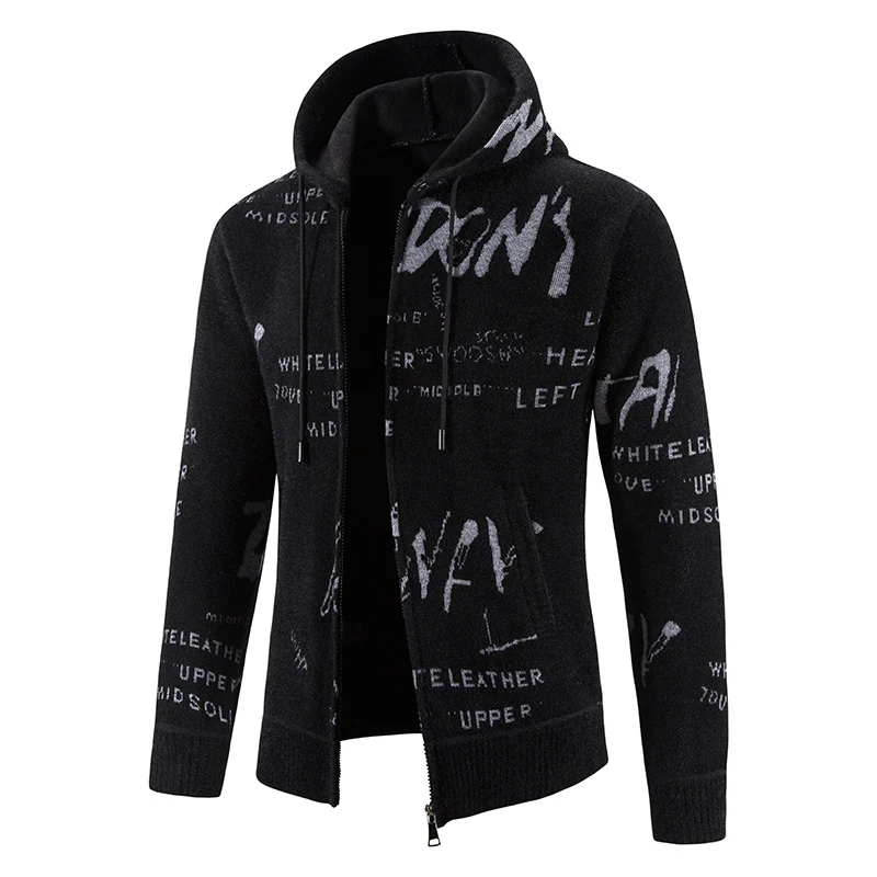 Herren Strick-Kapuzenjacke mit durchgehendem Reißverschluss, grafischem Allover-Print und Eingrifftaschen Nord Taschen