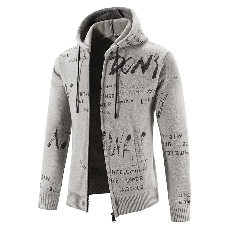 Herren Strick-Kapuzenjacke mit durchgehendem Reißverschluss, grafischem Allover-Print und Eingrifftaschen Nord Taschen