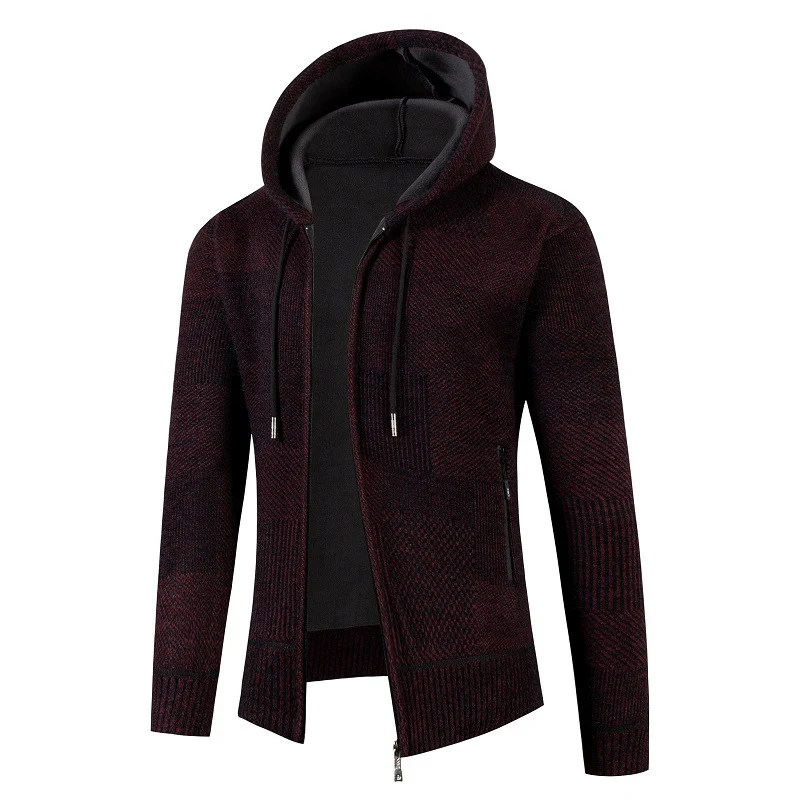 Herren Strick-Kapuzenjacke mit durchgehendem Reißverschluss, gefütterter Kapuze und strukturierter Patchwork-Optik Nord Taschen