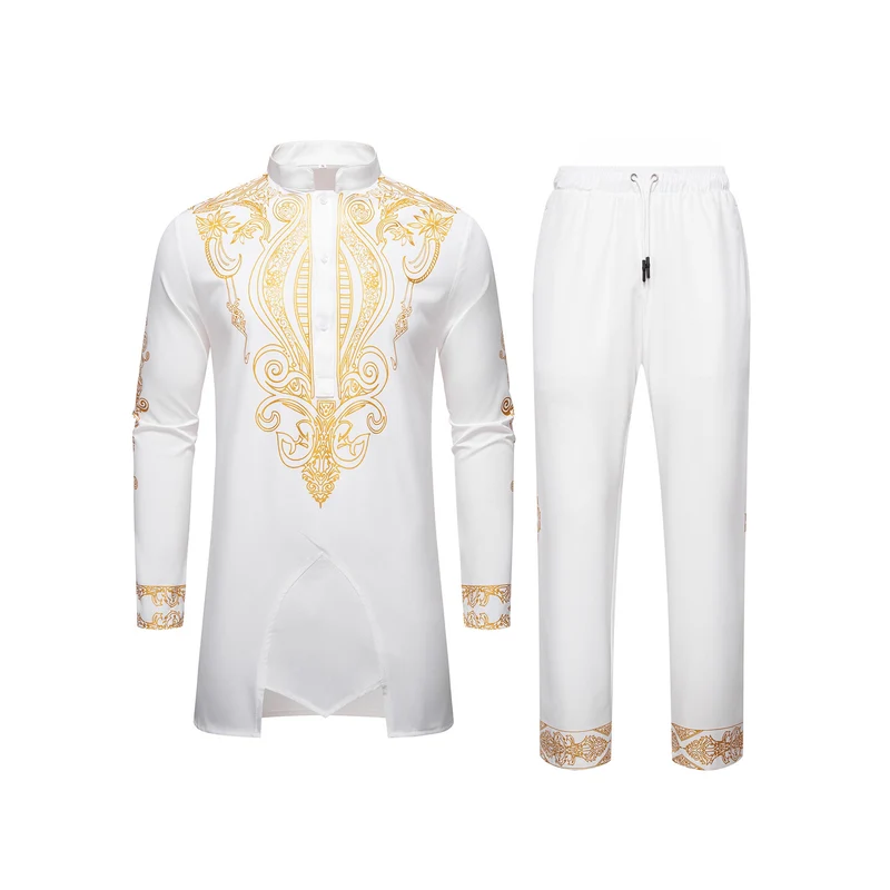 Herren Tunika Anzug mit Stehkragen und ornamentaler Goldapplikation Nord Taschen