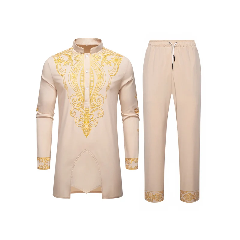 Herren Tunika Anzug mit Stehkragen und ornamentaler Goldapplikation Nord Taschen