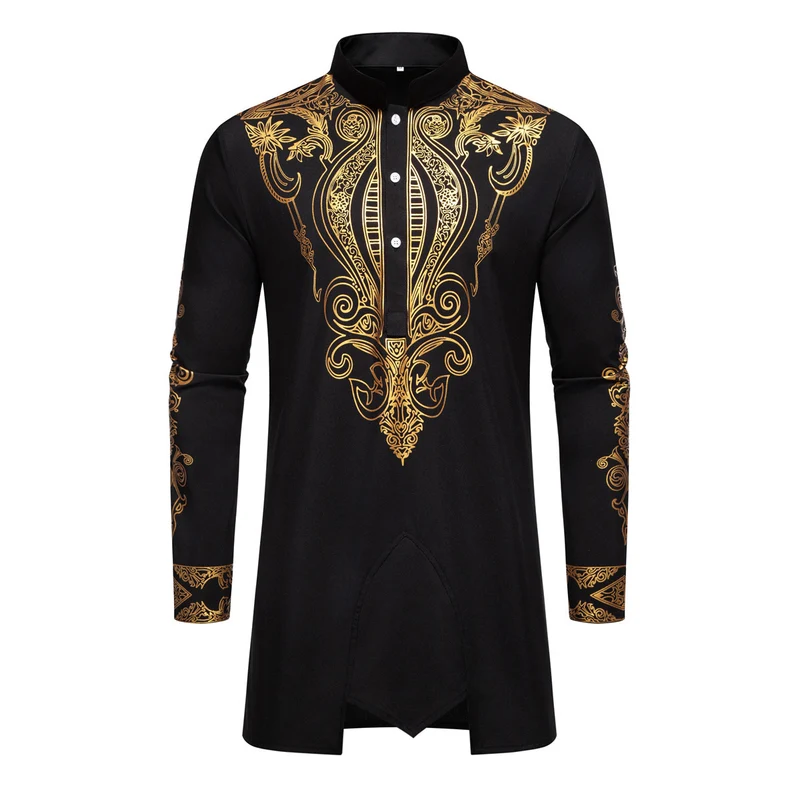 Herren Tunika Anzug mit Stehkragen und ornamentaler Goldapplikation Nord Taschen