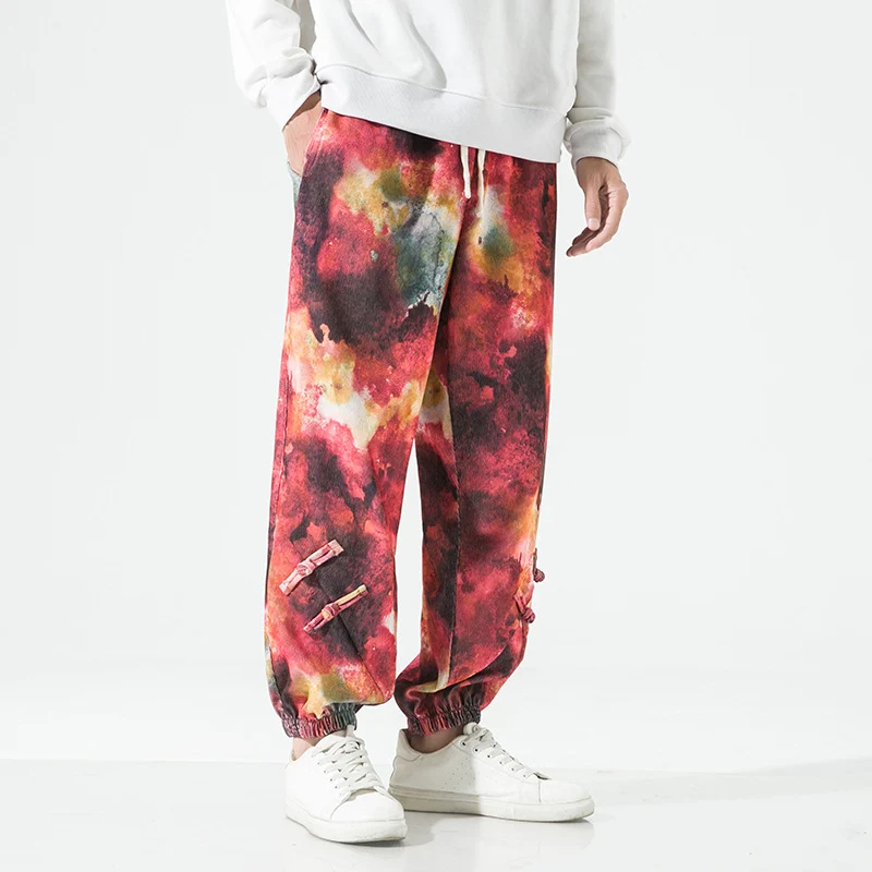 Herren Tie-Dye Baggy Jogginghose mit Tunnelzug, Gummibündchen und dekorativen Riemen Nord Taschen