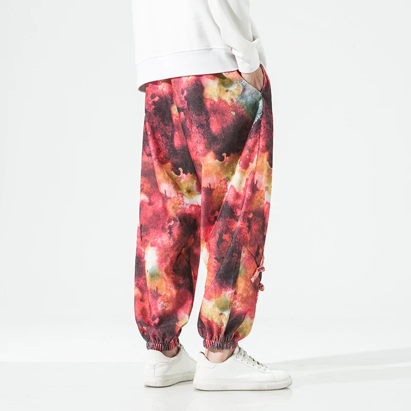 Herren Tie-Dye Baggy Jogginghose mit Tunnelzug, Gummibündchen und dekorativen Riemen Nord Taschen