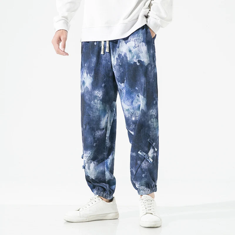 Herren Tie-Dye Baggy Jogginghose mit Tunnelzug, Gummibündchen und dekorativen Riemen Nord Taschen