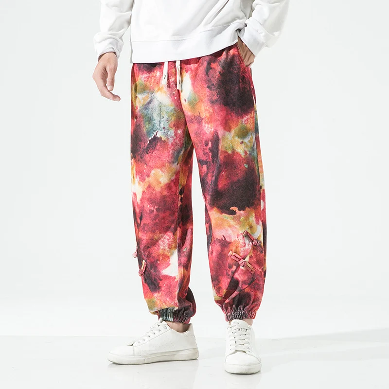 Herren Tie-Dye Baggy Jogginghose mit Tunnelzug, Gummibündchen und dekorativen Riemen Nord Taschen