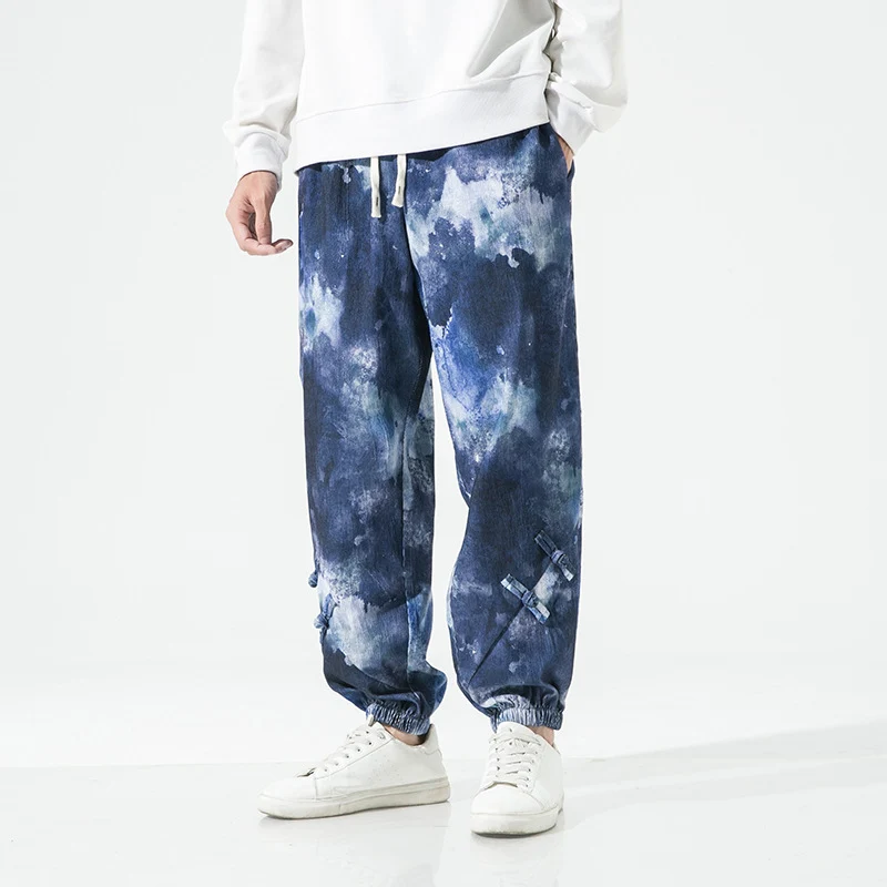 Herren Tie-Dye Baggy Jogginghose mit Tunnelzug, Gummibündchen und dekorativen Riemen Nord Taschen