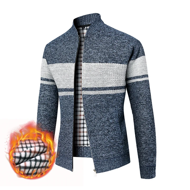Herren Thermo-Strickzipjacke mit Stehkragen und kariertem Fleecefutter Nord Taschen