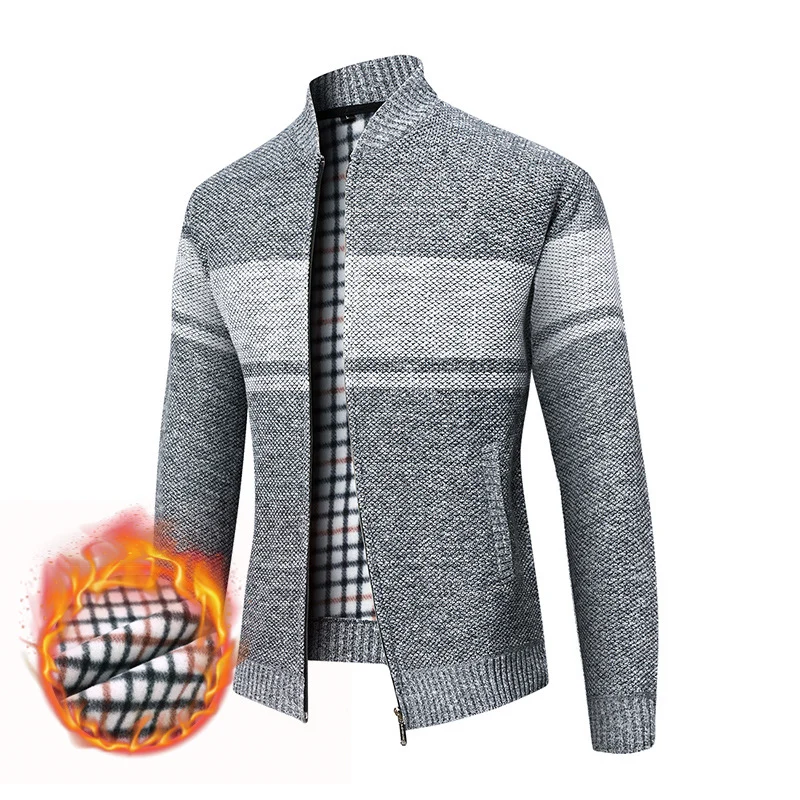 Herren Thermo-Strickzipjacke mit Stehkragen und kariertem Fleecefutter Nord Taschen
