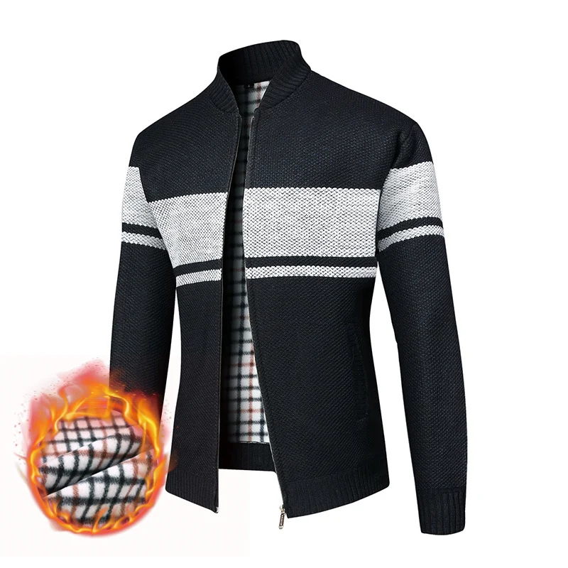Herren Thermo-Strickzipjacke mit Stehkragen und kariertem Fleecefutter Nord Taschen