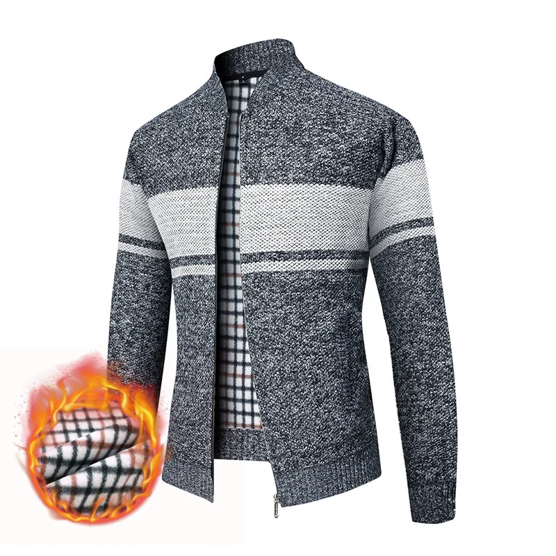 Herren Thermo-Strickzipjacke mit Stehkragen und kariertem Fleecefutter Nord Taschen