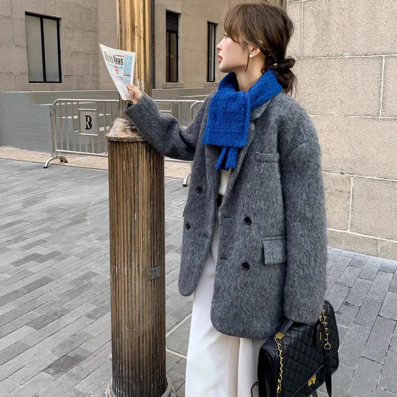 Damen Grobgestrickter Wollmix-Longmantel mit Oversize‑Silhouette und doppelreihiger Knopfleiste Nord Taschen