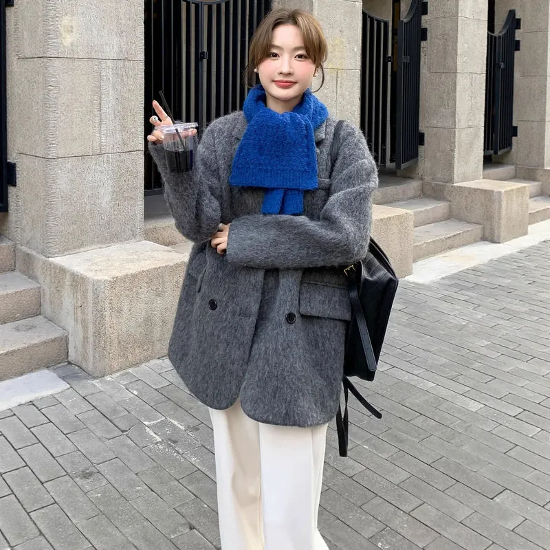 Damen Grobgestrickter Wollmix-Longmantel mit Oversize‑Silhouette und doppelreihiger Knopfleiste Nord Taschen