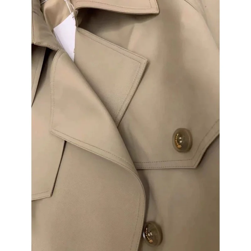 Damen Eleganter Midi-Trenchcoat mit Oversize-Schulterklappe, gerafften Ärmeln und taillierendem Bindegürtel Nord Taschen