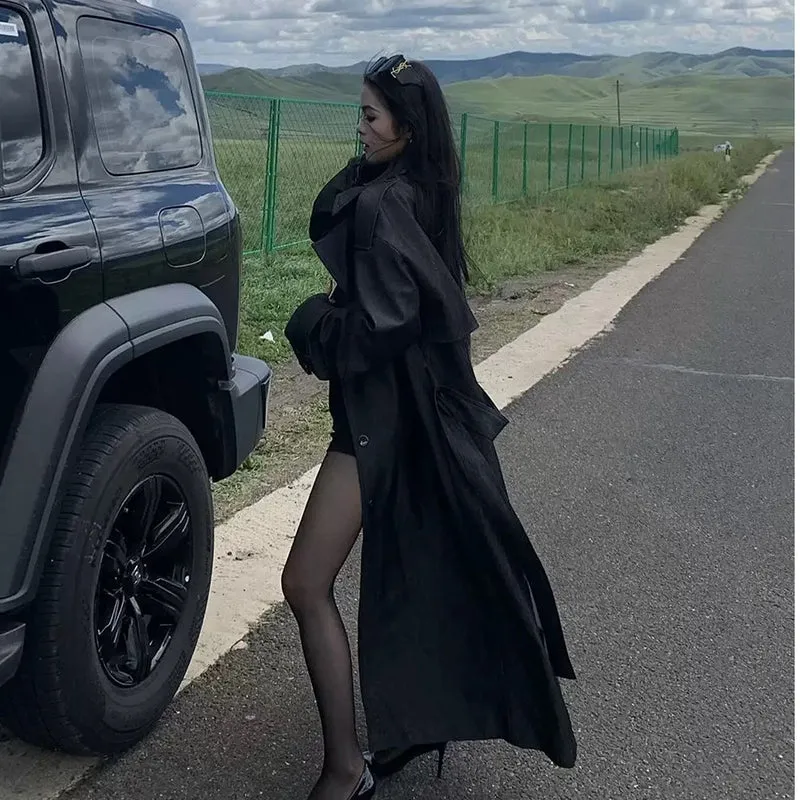 Damen Eleganter Baumwoll-Mix Trenchcoat mit asymmetrischer Schulterklappe und Bindegürtel Nord Taschen