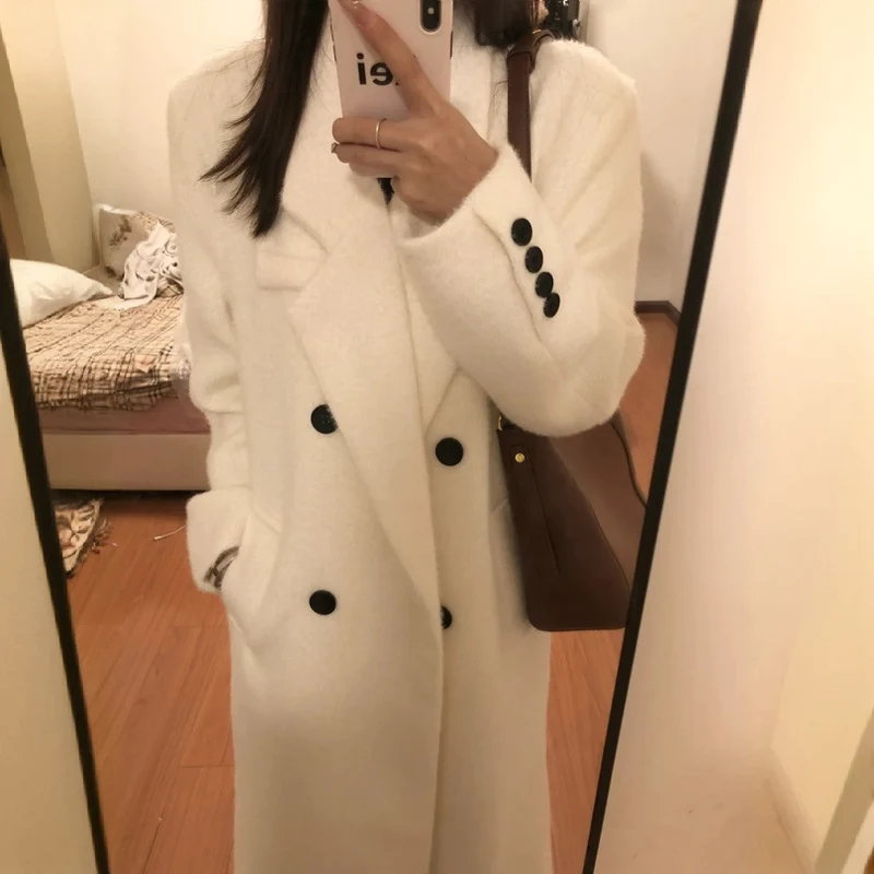 Damen Doppeltreihiger Wollmix-Mantel mit Oversize-Silhouette und Reverskragen Nord Taschen