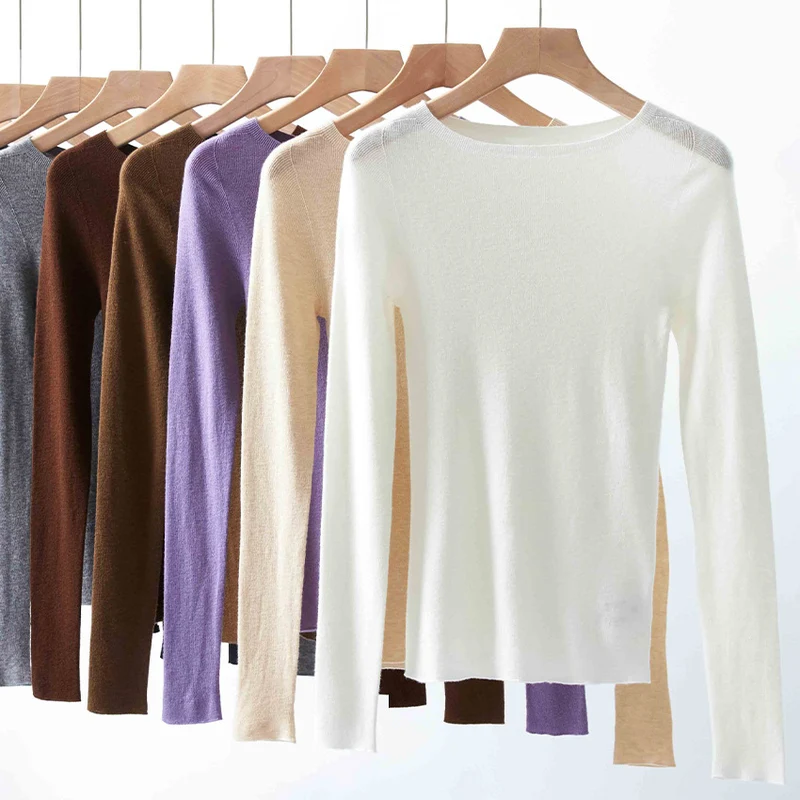 Damen Feiner Langarm-Feinstrickpullover mit U-Boot-Ausschnitt und figurbetonter Passform Nord Taschen