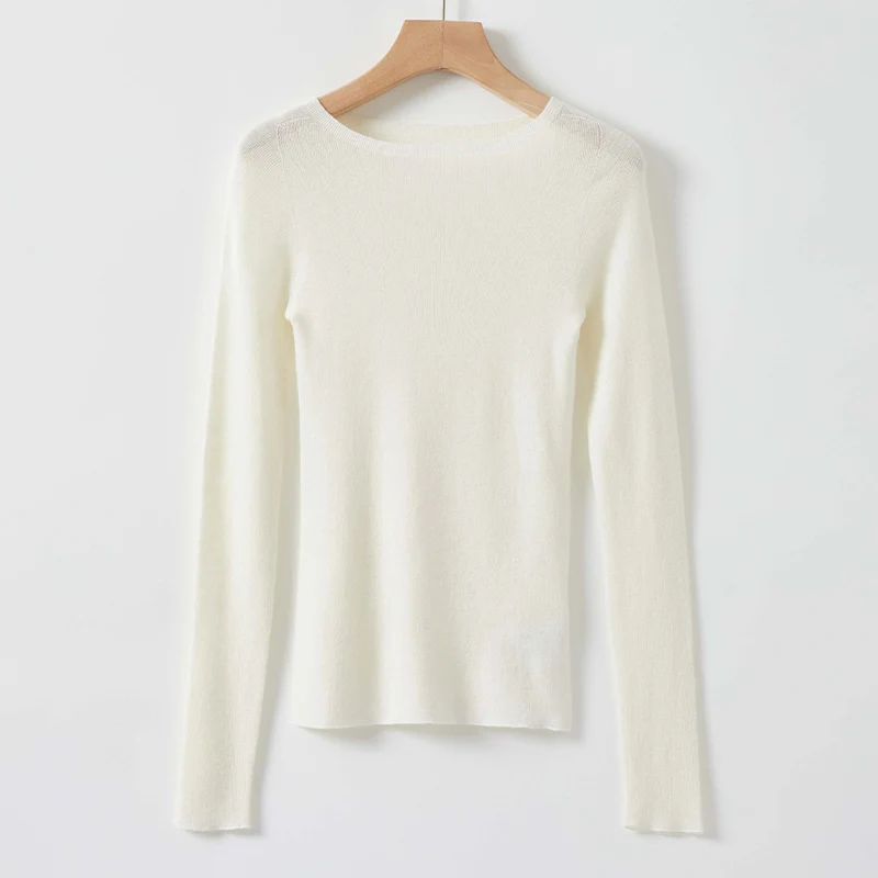 Damen Feiner Langarm-Feinstrickpullover mit U-Boot-Ausschnitt und figurbetonter Passform Nord Taschen