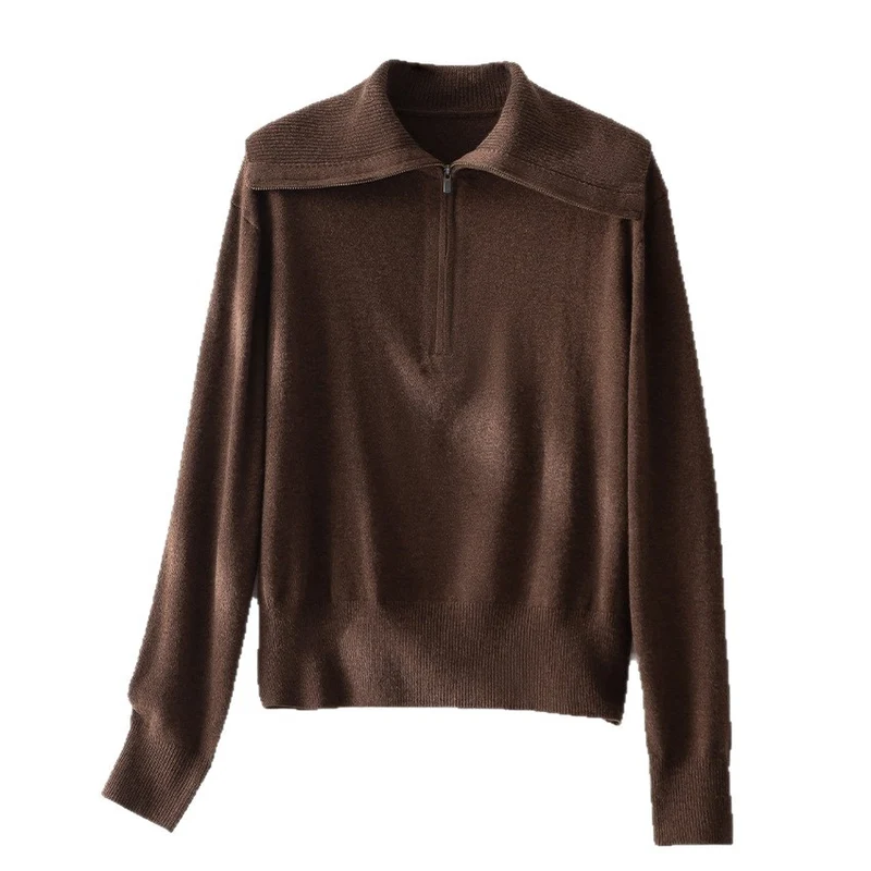 Damen Feiner Half-Zip-Pullover mit großzügigem Umschlagkragen und slimem Schnitt Nord Taschen