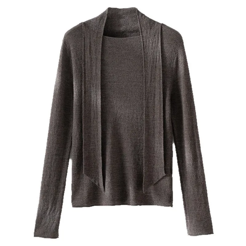 Damen Feiner Feinstrickpullover mit Schalkragen und asymmetrischem Schlaufendetail Nord Taschen