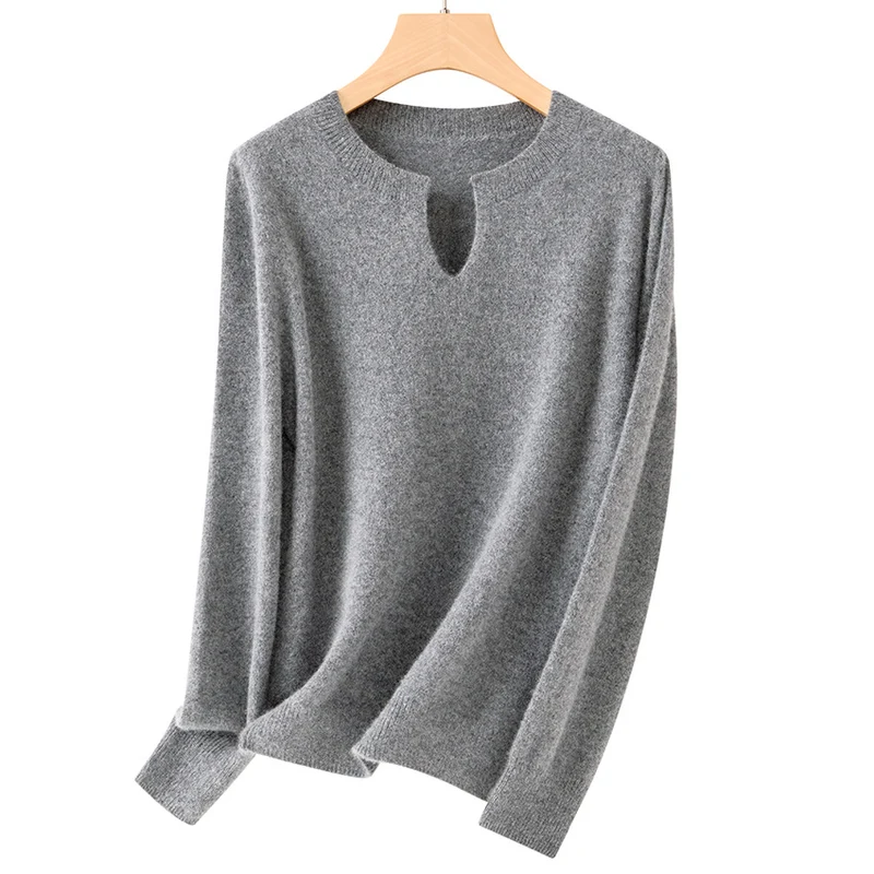 Damen Feiner Feinstrick-Pullover mit Schlüsselloch-Ausschnitt und gerippten Abschlüssen Nord Taschen