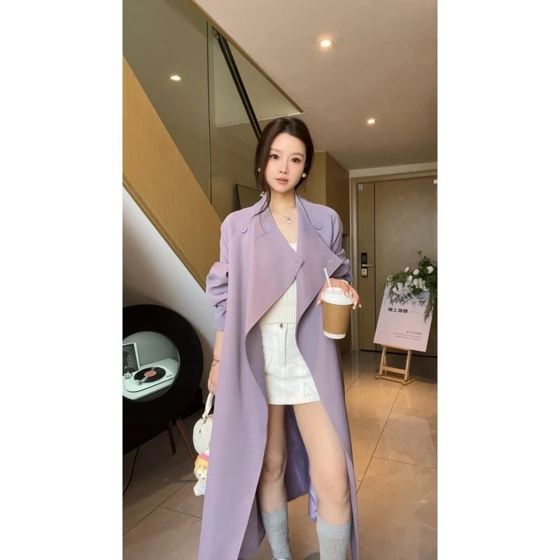Damen Langer Wollmix-Mantel im Oversize-Trenchstil mit kastigem Schnitt und verstellbaren Manschetten Nord Taschen
