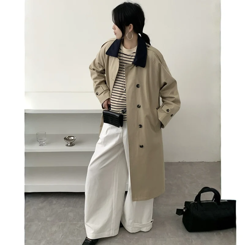 Damen Langer Wasserabweisender Trenchcoat mit Rückencape und Stehkragen Nord Taschen